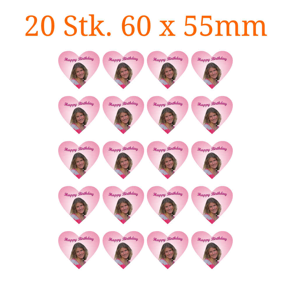 20 Stück essbare Bilder herzförmig 60 x 55mm