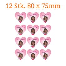 12 Stück essbare Bilder herzförmig 80 x 75mm