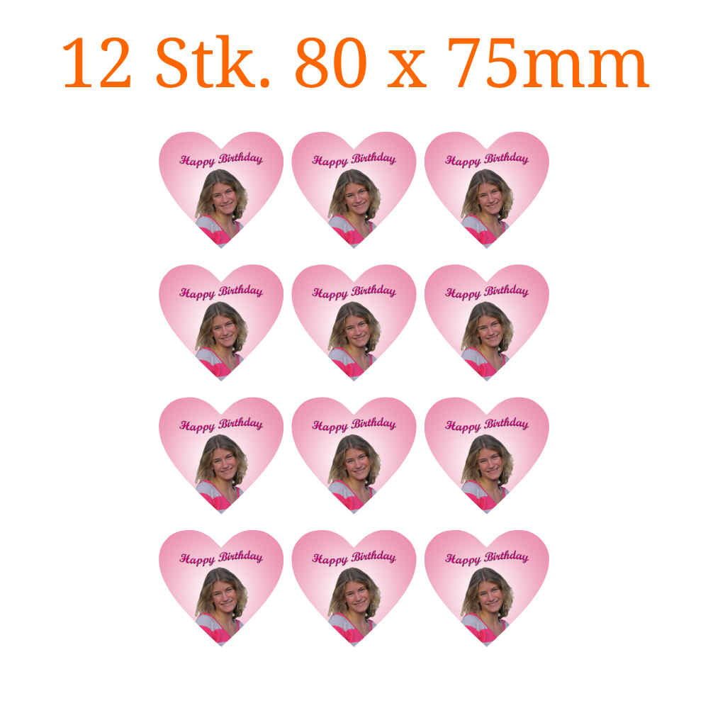 12 Stück essbare Bilder herzförmig 80 x 75mm