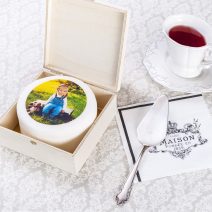 Schokotorte weiß rund DM 12cm in Holzkassette