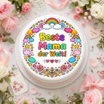 Beste Mama der Welt Tortenbild Essbar Buntes Regenbogen Design für Muttertag